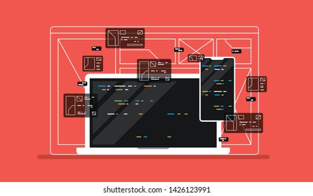 Web development illustration. programming crossplatforn. Creative template for web and print.
