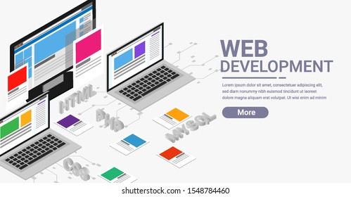 Web Development Isometric Banner Concept