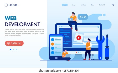 Web Development Landing Page Website Illustration Vector Flat Design 