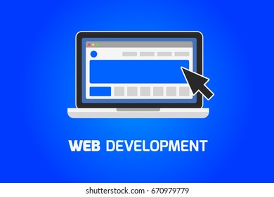 Web development laptop icon. Create website on computer concept.