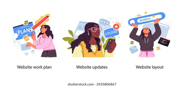 Web Development Life Cycle- set of business concept illustrations. Visual stories collection