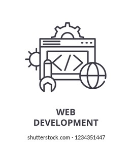 Web development line icon concept. Web development vector linear illustration, symbol, sign