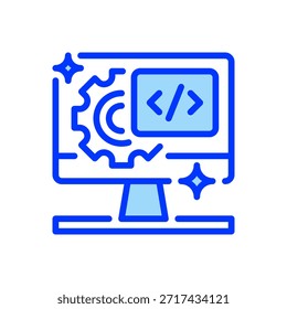 Web Development Line Icon, Outline Symbol für Site Building, Frontend Coding, Backend System, Digital Architecture und Online Platform. Vektorsymbol.