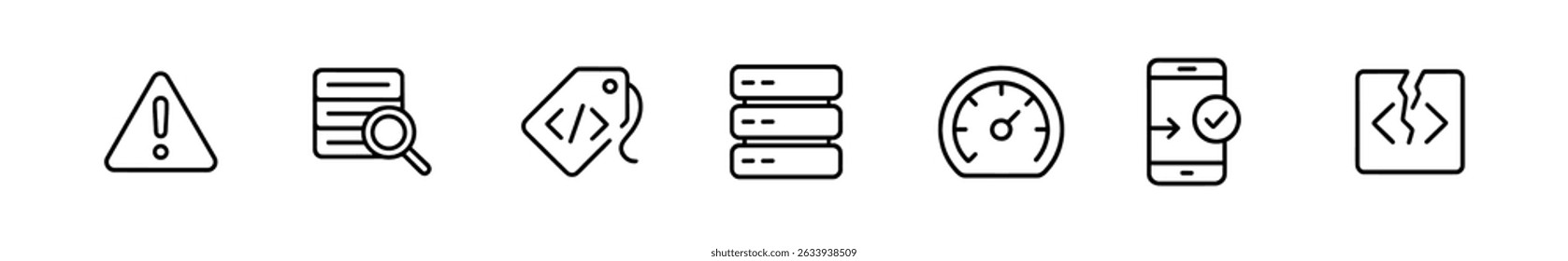 Web development line icon set - outline, coding, and data management symbols