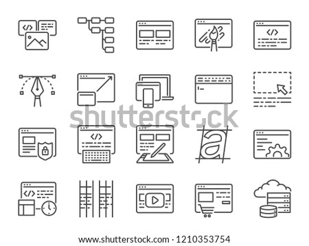 Web development line icon set. Included icons as design, developer, coding, content and more.