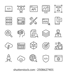 Web development line icons collection. For website marketing design, logo, app, template, ui, etc. Vector illustration.