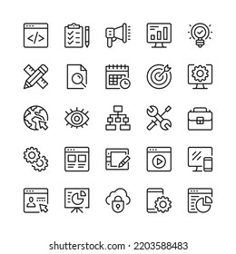 Iconos de línea de desarrollo Web. Símbolos de esquema. Conjunto de iconos de línea de vector