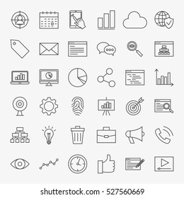 Web Development Line Icons Set. Vector Collection of Modern Thin Outline Search Engine Optimization Symbols.