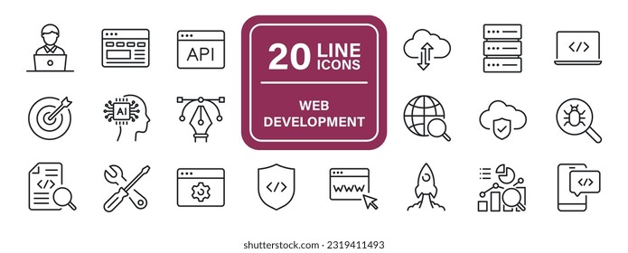 Web development line icons. For website marketing design, logo, app, template, ui, etc. Vector illustration.