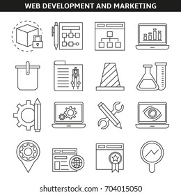 web development and marketing icons in line style