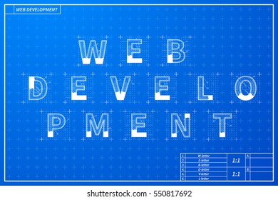 Web development phrase scheme in blueprint style with marks