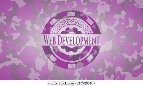 Web Development pink and purple on camo pattern. Vector Illustration. Detailed. 