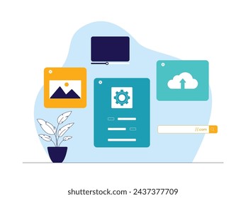 Web development process for content carried out by developers, vector illustration.