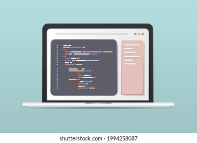 web development programmer engineering coding website on laptop screen programming software application design horizontal vector illustration