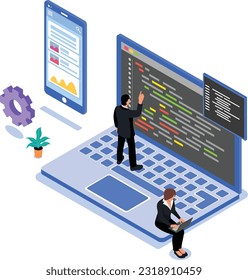 Web development, programmer engineering and coding website on augmented reality interface screens, developer, 3d concept Illustration