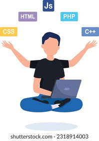 Web development, programmer engineering and coding website on augmented reality interface screens, developer