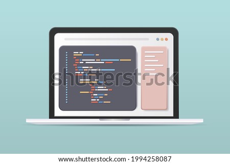 web development programmer engineering coding website on laptop screen programming software application design horizontal vector illustration