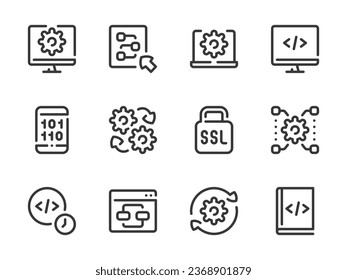 Web Development and Programming vector line icons. Coding and Software outline icon set. SSL, Encryption, Website, Code and more.