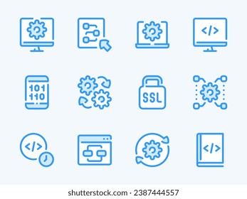 Web Development and Programming vector line icons. Coding and Software outline icon set. SSL, Encryption, Website, Code and more.