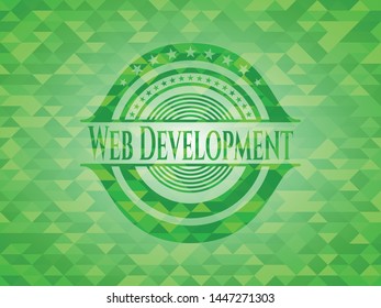 Web Development realistic green mosaic emblem. Vector Illustration. Detailed.