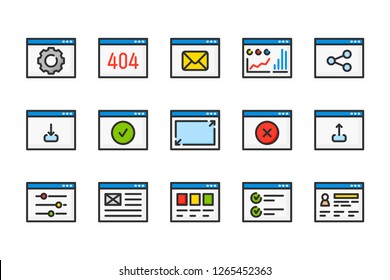 Web Development related color line icons. User Interface and website vector linear colorful icon set. Isolated icon collection on white background.