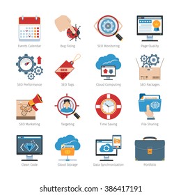 Web Development And SEO Flat Icons Set.