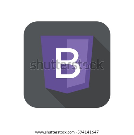 web development shield sign letter B violet isolated icon on grey badge with long shadow