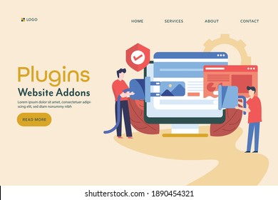 Web development, software development, Web design, CMS plugins - landing page vector illustration