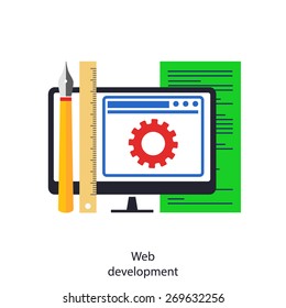 Web development theme. Abstract flat vector illustration of design and development concept. Element for mobile and web applications.