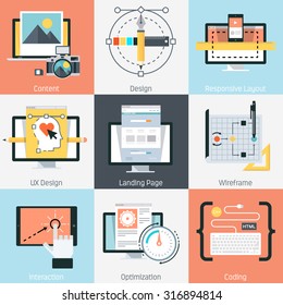 Web Development theme, flat style, colorful, vector icon set for info graphics, websites, mobile and print media.