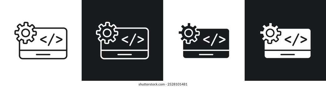 Web development vector icon set in black and white
