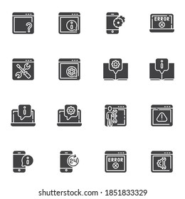 Web development vector icons set, SEO modern solid symbol collection, filled style pictogram pack. Signs, logo illustration. Set includes icons as website setting, browser web page, online support