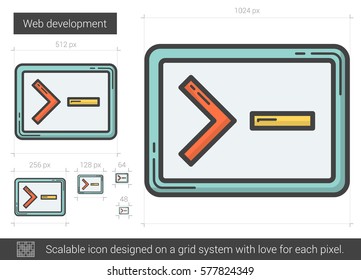 Web development vector line icon isolated on white background. Web development line icon for infographic, website or app. Scalable icon designed on a grid system.