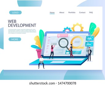 Web development vector website template, web page and landing page design for website and mobile site development. Project management software, teamwork concept.