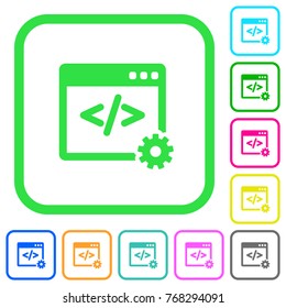 Web development vivid colored flat icons in curved borders on white background
