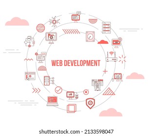 web development website concept with icon set template banner and circle round shape