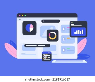 Web-Entwicklung, Website-Dashboard Kann für Web-Banner, Flyer, Website-Landing-Seite. mobile Anwendung. Vektorgrafik.
