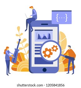 Web development,App Testing, Mobile Application development process  Concept for web page, social media, presentation, banner, documents,cards, poster. Graphic Design,Coding,Programming. Vector 