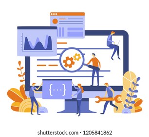 Web development,App Testing, Mobile Application development process  Concept for web page, social media, presentation, banner, documents,cards, poster. Graphic Design,Coding,Programming. Vector 