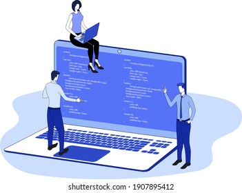 Web development.Coding and programming of the Website and applications.Software and responsive design.3D invention.Isometric vector illustration.