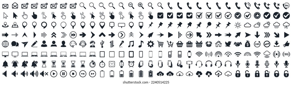 WEB, device, internet, tech, arrow set icons – stock vector