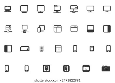 Web Device and technology line icon set.  Pc, laptop, computer, smartphone vector illustrations. 