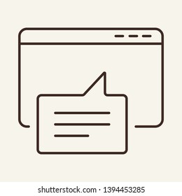 Web dialogue line icon. Browser window and speech bubble. Communication concept. Vector illustration can be used for topics like internet, social media, website