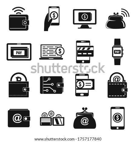 Web digital wallet icons set. Simple set of web digital wallet vector icons for web design on white background