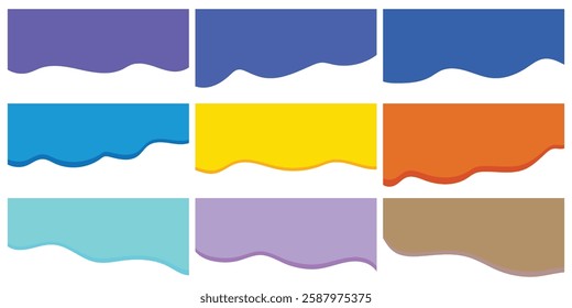 Web Dividers Shape Templates. Web Curve Wave Lines, Abstract Design Element for Top, Bottom Page of Web Site. Divider Header, Separator for App, Banners or Posters and website 