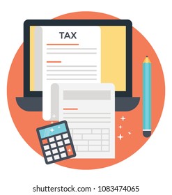 
Web documents of taxation, with pencil and calculator flat vector icon
