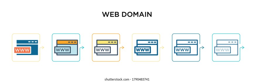 Web domain vector icon in 6 different modern styles. Black, two colored web domain icons designed in filled, outline, line and stroke style. Vector illustration can be used for web, mobile, ui