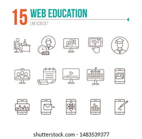 Web education line icon set. Computer, tutorial, lesson. Online course concept. Can be used for topics like knowledge, university, e-learning