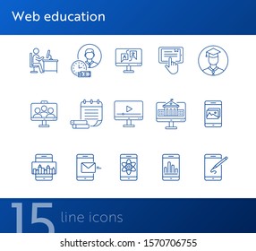 Web education line icon set. Computer, tutorial, lesson. Online course concept. Can be used for topics like knowledge, university, e-learning