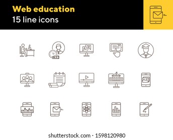 Web education line icon set. Computer, tutorial, lesson. Online course concept. Can be used for topics like knowledge, university, e-learning